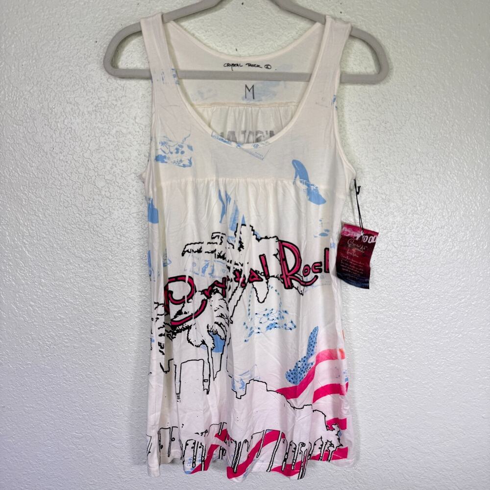 Christian Audigier Crystal Rock Y2K Top Womens Medium Babydoll Tunic Tank Top M